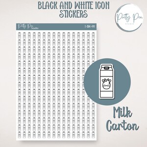 I-BW-012 melkpak / haal melk / herinnering / boodschappen - zwart-wit pictogramsticker voor planners, tijdschriften, trackers