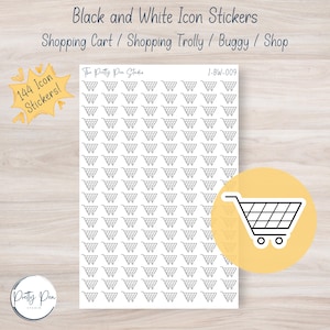 Koszyk zakupowy / Wózek zakupowy / Wózek / Sklep - Naklejka z czarno-białą ikoną do planerów, dzienników, trackerów, scrapbookingu I-BW-009