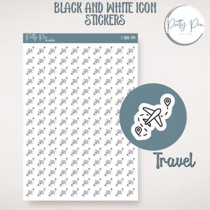 I-BW-019 Reise / Flugzeug / Trip Point / Standort Pins - Schwarz und Weiß Symbol Aufkleber für Planer, Journals, Trackers
