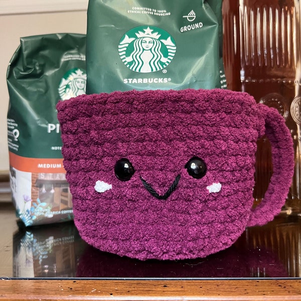 Cute Crochet Coffee Mug - awesome gift for other crocheters. beginner friendly 100% cotton super soft plushy cozy cup present useful yarn h