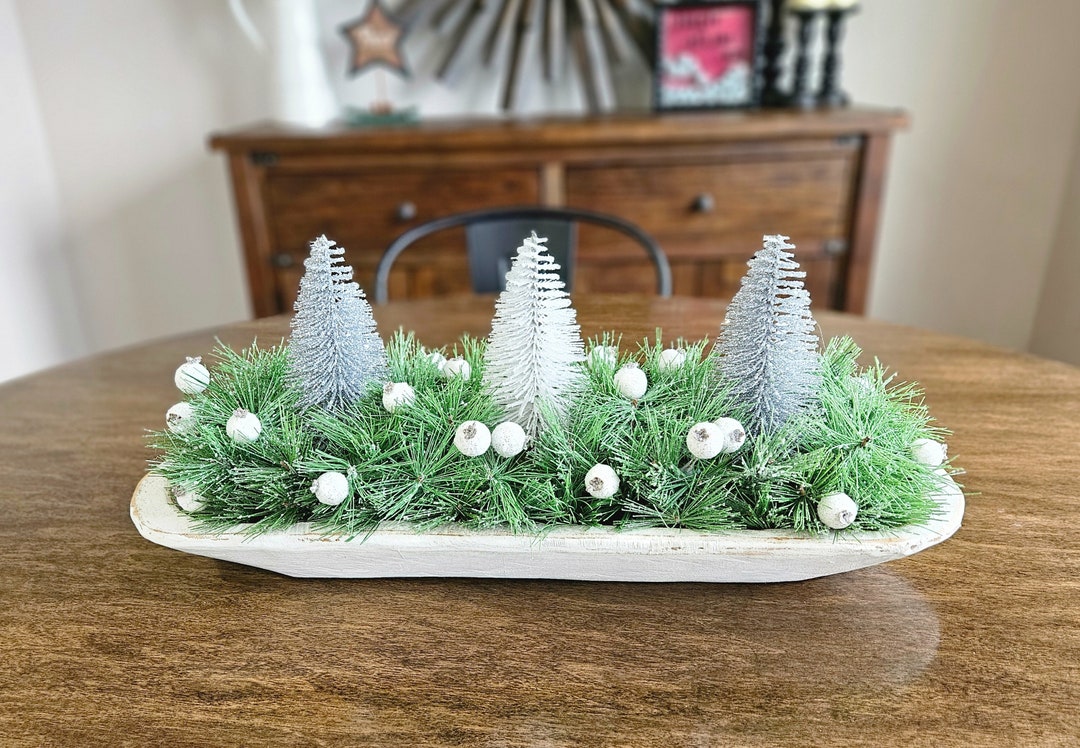 Silver and White Glitter Christmas Trees Dough Bowl Etsy
