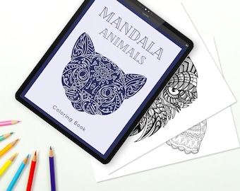 Mandala Animals Coloring Book - 100 Unique Pages, Stress Relief, Mindfulness, Digital & Printable, Adult Coloring, Art Therapy