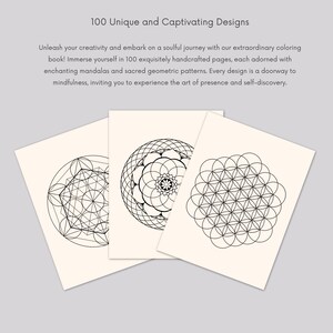 May include: Three black and white mandala designs on white paper. The designs are intricate and geometric, with circles, lines, and dots.