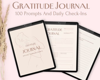 Gratitude Journal - 100 Prompts, Daily Check-Ins, Affirmations, Vision Board, Mindfulness, Printable Planner, GoodNotes