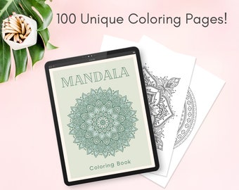 Mandalas Coloring Book, Mindful Relaxation, Meditative Coloring, Aesthetic Coloring, Stress Relief, Digital & Print, 100 Unique Designs