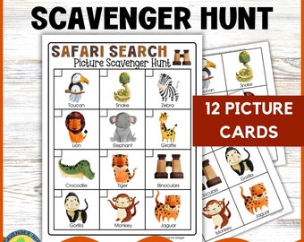 Safari Animal Scavenger Hunt for Preschoolers with Picture Clues, Safari Theme Unit Picture Clue Indoor Treasure Hunt, Safari Animal Search
