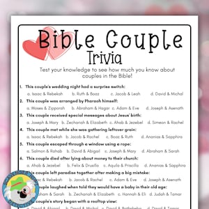 Bible Couples Trivia Game, Valentine's Party Couples of the Bible Game Church Youth Group Activity, Christian Church Valentines Party Game
