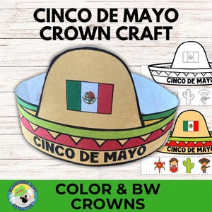 Manualidad de corona de papel para el Cinco de Mayo, para colorear e imprimir, ideal para niños en edad preescolar y primaria.