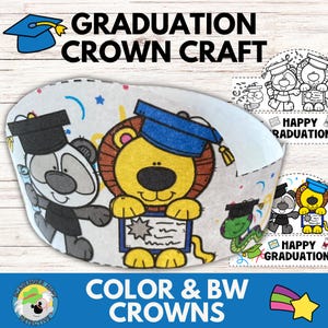 Graduation Paper Crown Craft Activity, PreK Graduation End of the Year Headband Craft, Coloring Printable Last Day of School Party Crown