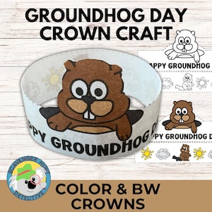 Groundhog Day Paper Crown Craft Activity, Coloring Printable Groundhog Day Party Crown, Groundhog Headband for Preschool Elementary Kids
