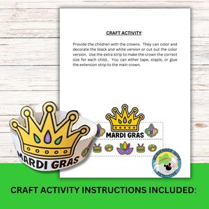 Mardi Gras Paper Crown Craft Activity, Coloring Printable Mardi Gras ...