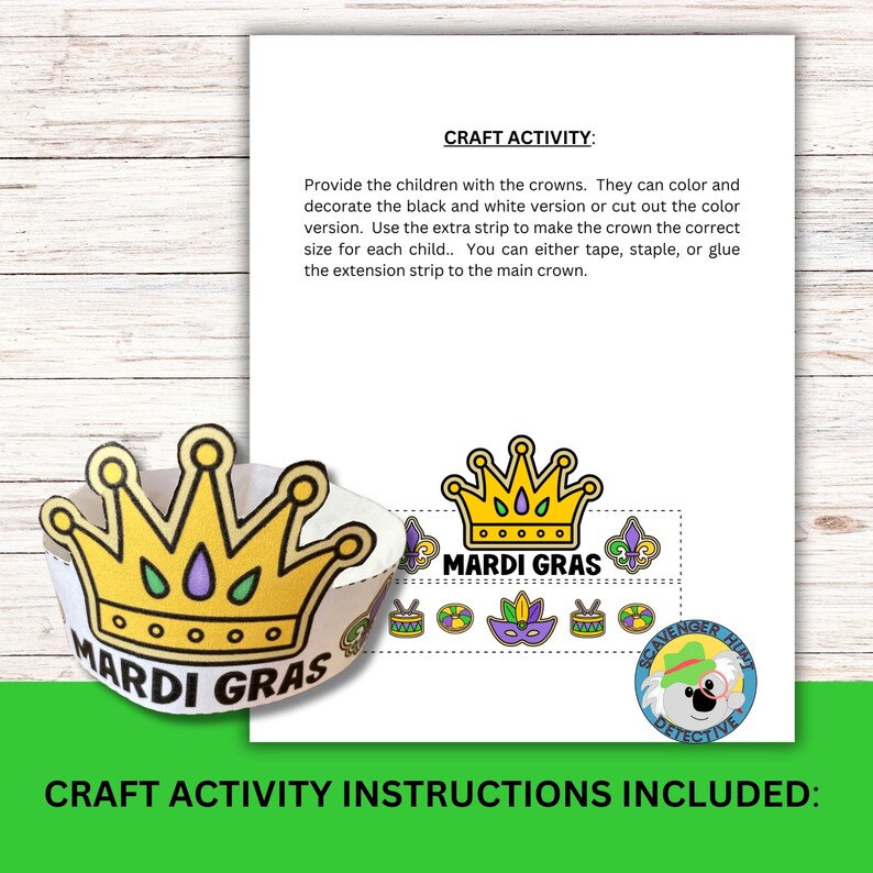 Mardi Gras Paper Crown Craft Activity, Coloring Printable Mardi Gras ...