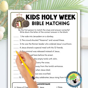 Holy Week Easter Bible Matching Game for Kids, Easter Story Bible Game Church Sunday School Activity, Christian Church Easter Matching Game