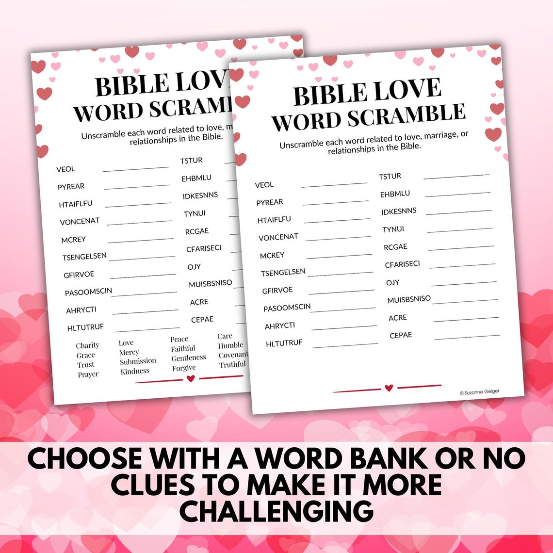 Bible Love Word Scramble Game, Church Christian Valentine's Party Love ...