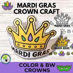 Mardi Gras Paper Crown Craft Activity, Coloring Printable Mardi Gras Party Crown, Mardi Gras Party Headband for Preschool Elementary Kids