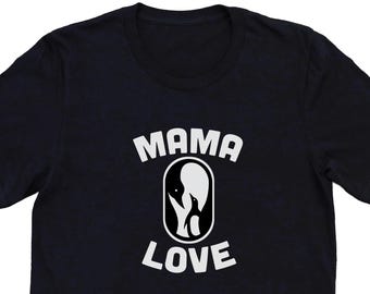 Camiseta unisex con gráfico de pingüino "Mama Love", regalo para el día de la madre, camiseta de abuela, camiseta de mamá, camiseta gráfica de mamá linda, camiseta de pingüino dibujada a mano