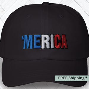 Embroidered Cap Patriotic &#39;Merica Baseball Dad Cap Hat, Adjustable Red White Blue Patriot Hat, Independence Day Gift, USA Pride Sports Gift