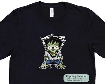 T-Shirt Kneeling Zombie Graphic Unisex T-Shirt Funny Horror Shirt for Friend Humorous Undead Shirt for Her Halloween Gift Zombie-Lover Shirt