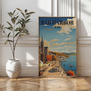 Bar Harbor Maine Travel Poster: Acadia National Park Seaside Art Print