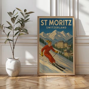St. Moritz Ski Poster: Vintage Swiss Alps Travel Print