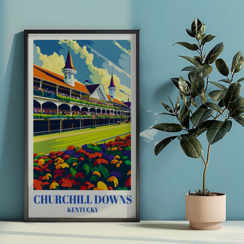 Experience the thrill of the races with our Churchill Downs poster, capturing the excitement of Louisville, Kentucky. Whether framed or unframed, this dynamic wall art brings the spirit of thoroughbred racing to life in your home or office.