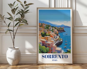 Cartaz de viagem de Sorrento, Itália: arte vintage da Costa Amalfitana