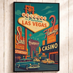 Vintage reisposter Las Vegas: Retro Nevada Art Print uit de jaren 50