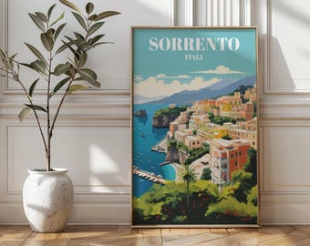 Cartaz de viagem de Sorrento, Itália: impressão artística da Costa Amalfitana