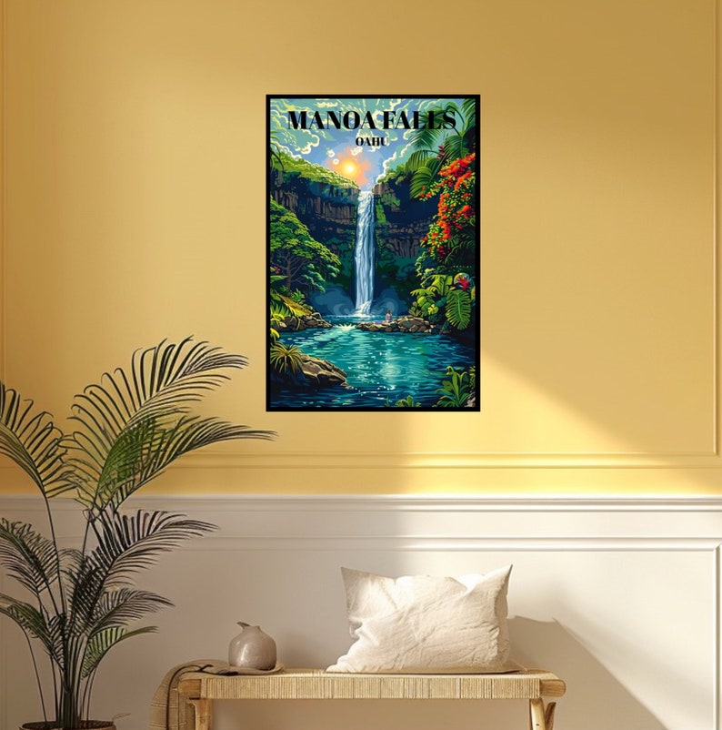 Manoa Falls Travel Poster, Stunning Honolulu Hawaii Waterfall Print