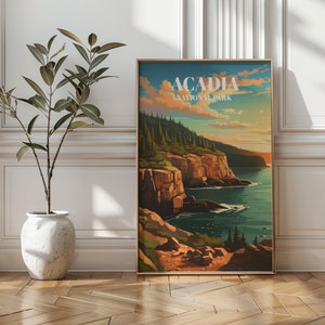 Acadia National Park Poster: Maine Retro Travel Art Print