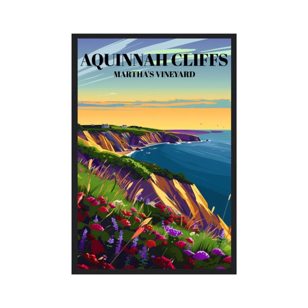 Aquinnah Cliffs Martha's Vineyard Travel Poster, Gay Head Cliffs Sunset Art, Nautical Beach Print, New England Landscape, Island Souvenir.