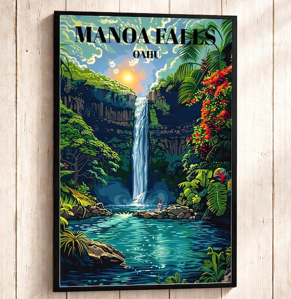 Manoa Falls Poster: Honolulu Hawaii Waterfall, Tropical Wall Art