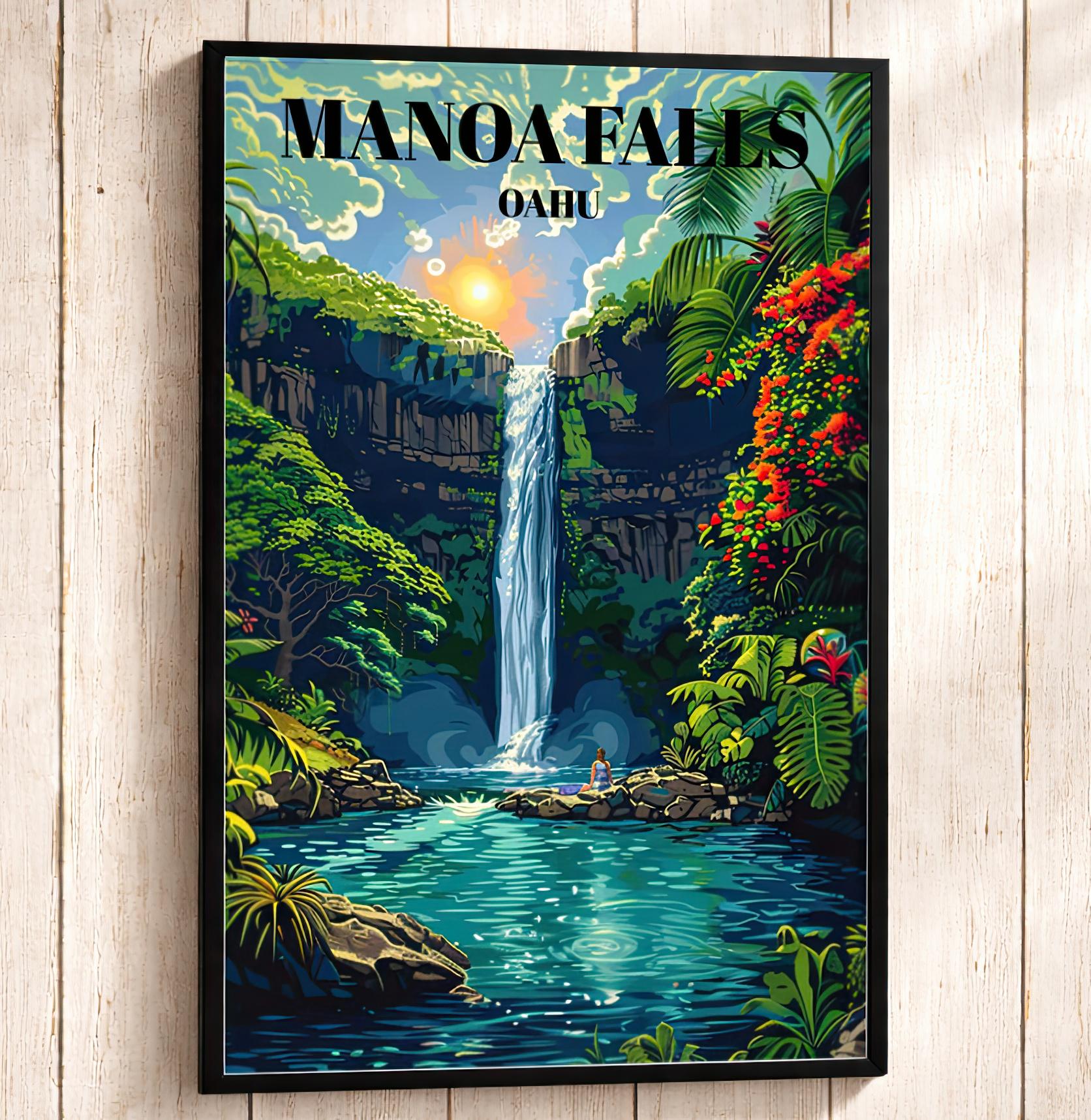 Manoa Falls Poster: Honolulu Hawaii Waterfall, Tropical Wall Art
