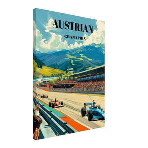 Grand Prix van Oostenrijk, Spielberg-canvas reisposter, illustratie F1 racecircuitkaart, F1-memorabilia race Oostenrijk, Spielberg-kunstwerk.