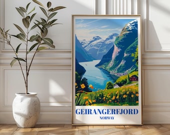 Geirangerfjord Norway Poster: Scandinavian Travel Art