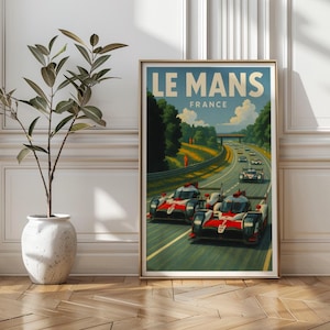 Affiche de course Le Mans France | Art mural 24 Heures du Mans | impression vintage de voyage de sport automobile | Poster voiture de course pour homme des cavernes