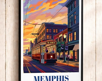 Memphis Cityscape Poster: Vintage Travel Art Print, Tennessee Souvenir