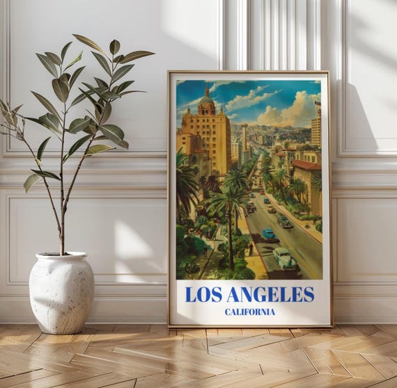 1940s Los Angeles Travel Poster: Retro Art Deco Print - Etsy
