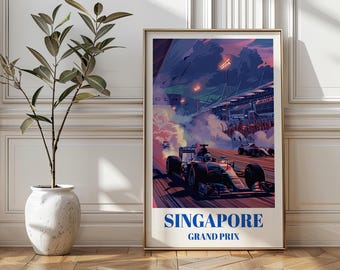Singapore Grand Prix Track Travel Poster,  F1 Circuit Art Print, Formula 1 Racing Wall Decor, Motorsports Fan Gift,  F1 Enthusiast Artwork