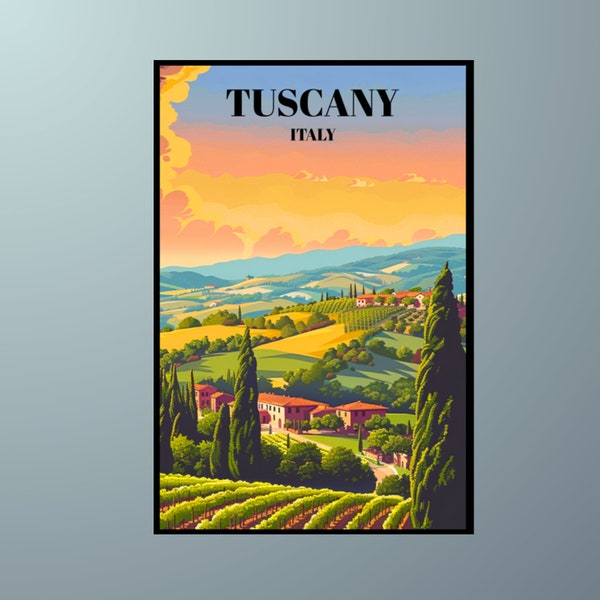 Chianti Region Wineries Travel Poster, Vintage Wall Art of Tuscany's Vineyards & Countryside for Wine Enthusiasts, Rustic Home Decor