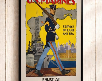 米海兵隊のポスター: ビンテージ陸軍募集広告プリント - Etsy 日本