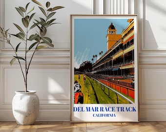 Vintage Del Mar Horse Racetrack Travel Poster, California Equestrian Print, Historic Thoroughbred Racing Track, Del Mar Horse Racing