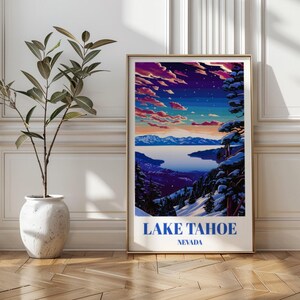 Lake Tahoe Travel Poster: Vintage Mountain Landscape Art