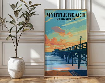 Myrtle Beach Pier-poster: vintage kustkunst South Carolina