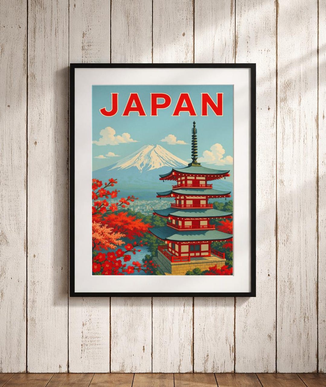 Mount Fuji Japan Travel Poster: Vintage Chureito Pagoda Art Print - Etsy