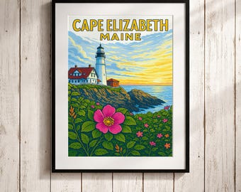 Cape Elizabeth Maine Lighthouse Poster – Portland Head Light Coastal Wall Art Print