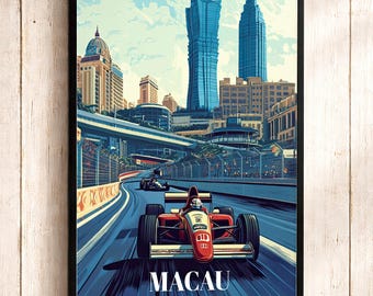 Macaus Grand Prix-affisch: Formel 1-racingkonsttryck