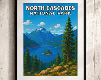 North Cascades National Park Poster | WPA Travel Art Print Wall Decor