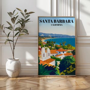Santa Barbara Travel Poster - Vintage California Coastal Wall Art, Beach Sunset Print,  Pacific Ocean View, West Coast Beach House Decor