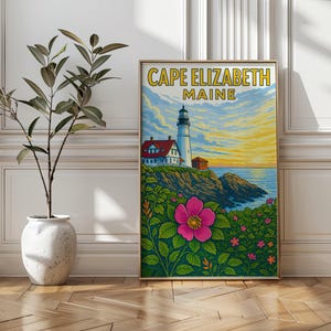 Cape Elizabeth Maine Lighthouse Poster – Portland Head Light Coastal Wall Art Print